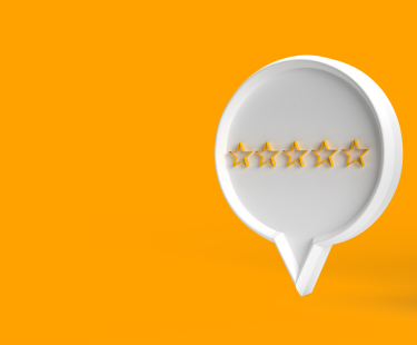 yellow background with word bubble containing five stars