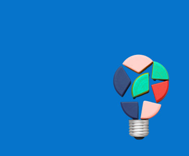 blue background, 3D lightbulb puzzle