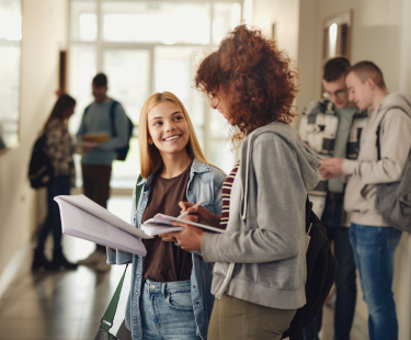 high school students in hallway