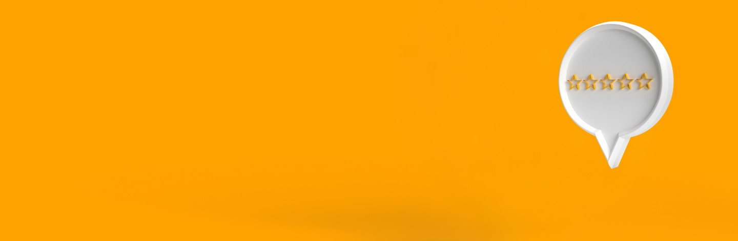 yellow background with word bubble containing five stars