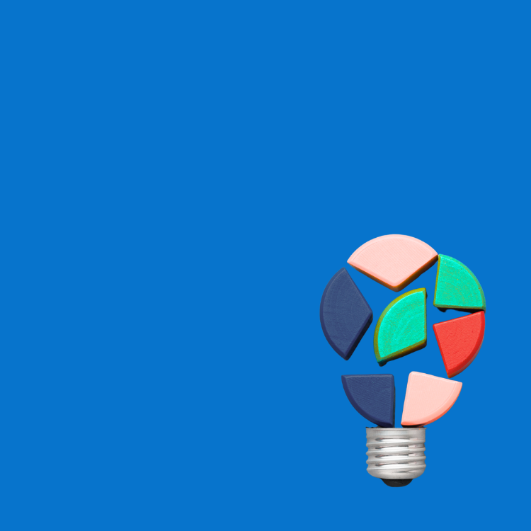 blue background, 3D lightbulb puzzle