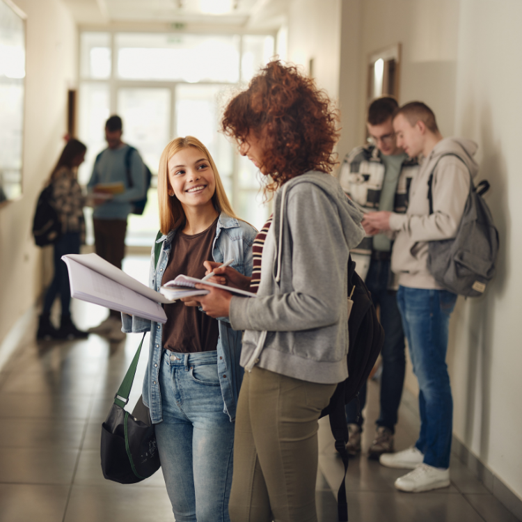high school students in hallway