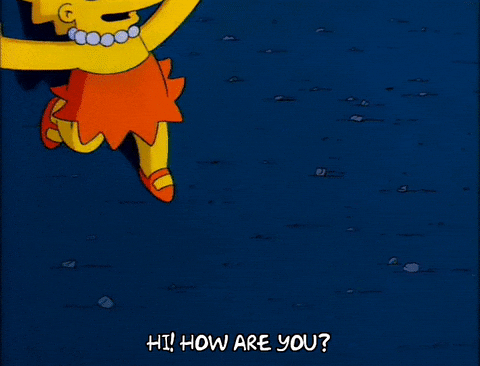 Gif of Lisa Simpson sweetly asking, Hi, How are you?