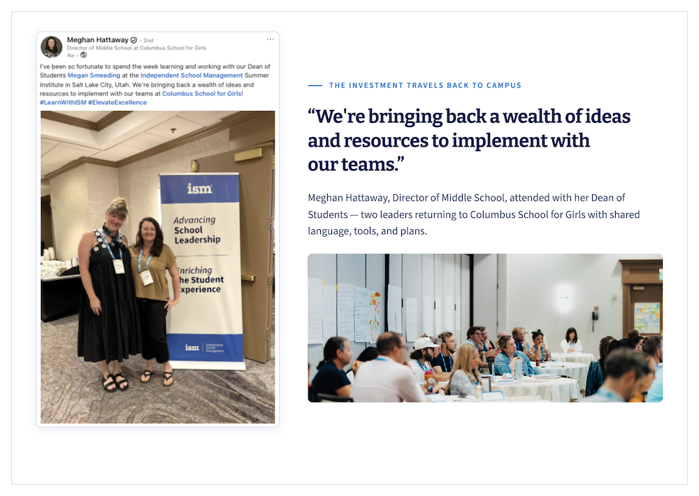 testimonial: The investment travels back to campus